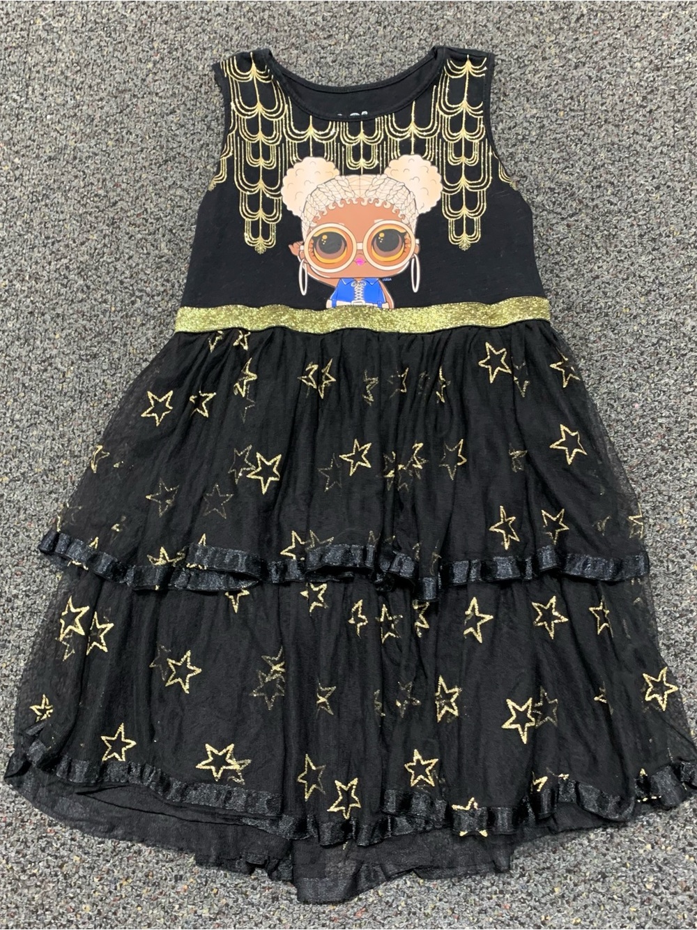 L.O.L. Surprise! girls 14/16 dress featuring gold metallic stars and tulle skirt